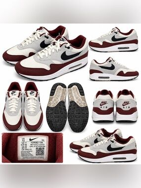 Nike Air Max 1 Men’s Size 12 Sail Burgundy Black Sneakers Casual Shoes